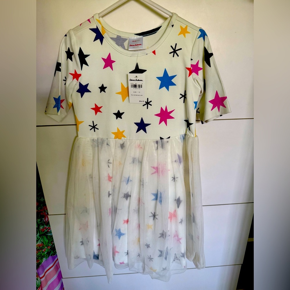 Hanna Andersson Girls NWT Star Print Dress with Tulle Skirt Size 5 (110)